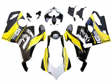 Preisgünstige Ducati Panigale V4 V4S Motorrad Verkleidung 2018-2019 - Weiss Gelb Glanzendes Schwarz