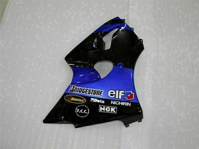 Preisgünstige Kawasaki ZX6R Motorrad Verkleidung 2000-2002 - Blau Glanzendes Schwarz Elf Bridgestone