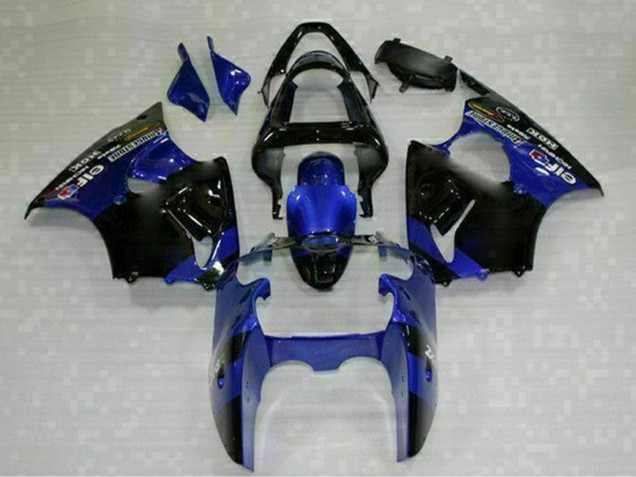 Preisgünstige Kawasaki ZX6R Motorrad Verkleidung 2000-2002 - Blau Glanzendes Schwarz Elf Bridgestone