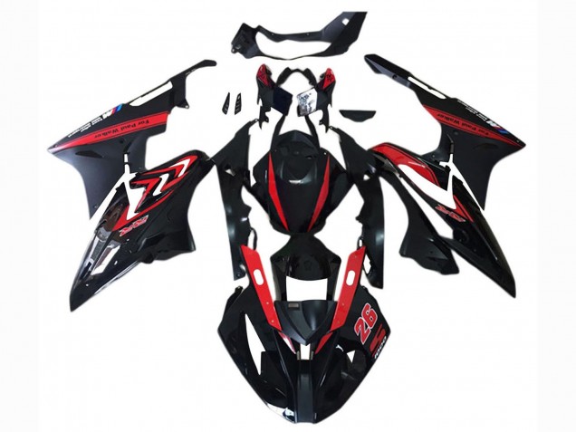 Preisgünstige BMW S1000RR Motorrad Verkleidung 2017-2018 - Rot Glanzendes Schwarz Matt Schwarz