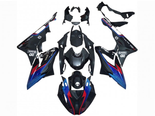 Preisgünstige BMW S1000RR Motorrad Verkleidung 2017-2018 - Blau Rot Glanzendes Schwarz Castrol