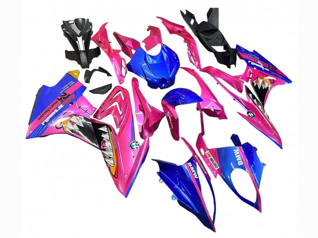 Preisgünstige BMW S1000RR Motorrad Verkleidung 2017-2018 - Rosa Blau Gelb Hai