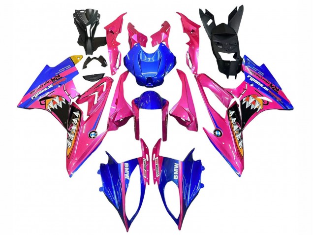 Preisgünstige BMW S1000RR Motorrad Verkleidung 2017-2018 - Rosa Blau Gelb Hai
