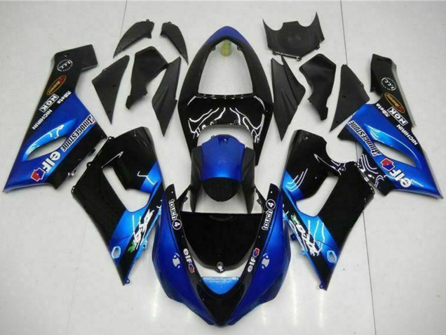 Preisgünstige Kawasaki ZX6R Motorrad Verkleidung 2005-2006 - Blau Glanzendes Schwarz Elf