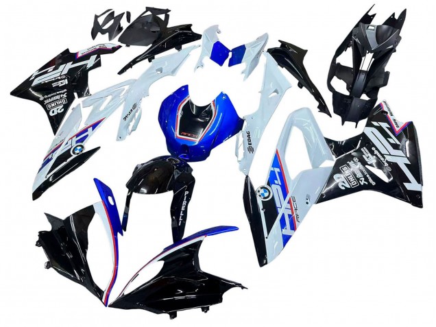 Preisgünstige BMW S1000RR Motorrad Verkleidung Kit 2015-2016 - Weiss Blau Glanzendes Schwarz