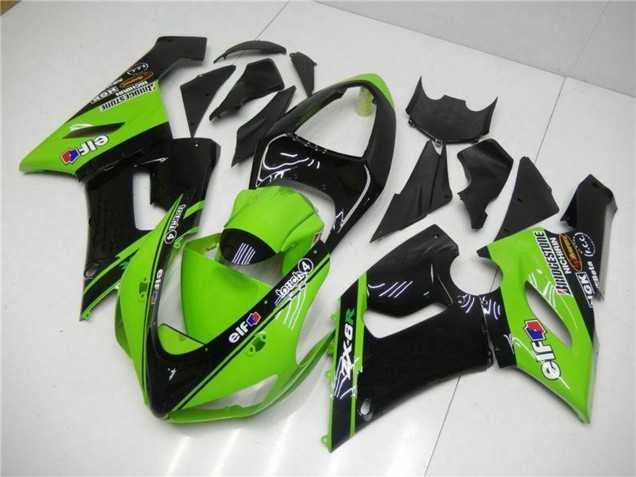 Preisgünstige Kawasaki ZX6R Motorrad Verkleidung 2005-2006 - Grun Glanzendes Schwarz Elf