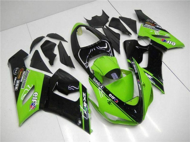 Preisgünstige Kawasaki ZX6R Motorrad Verkleidung 2005-2006 - Grun Glanzendes Schwarz Elf