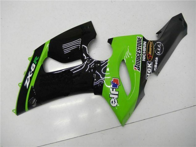 Preisgünstige Kawasaki ZX6R Motorrad Verkleidung 2005-2006 - Grun Glanzendes Schwarz Elf