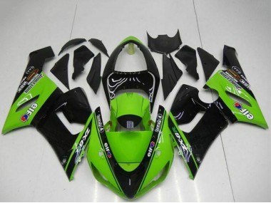 Preisgünstige Kawasaki ZX6R Motorrad Verkleidung 2005-2006 - Grun Glanzendes Schwarz Elf