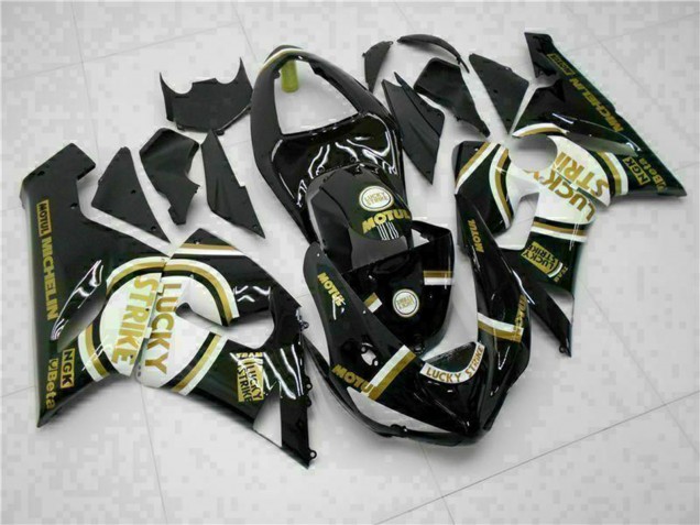 Preisgünstige Kawasaki ZX6R Motorrad Verkleidung 2005-2006 - Glanzendes Schwarz Weiss Gold Lucky Strike