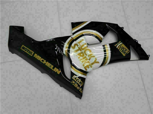 Preisgünstige Kawasaki ZX6R Motorrad Verkleidung 2005-2006 - Glanzendes Schwarz Weiss Gold Lucky Strike