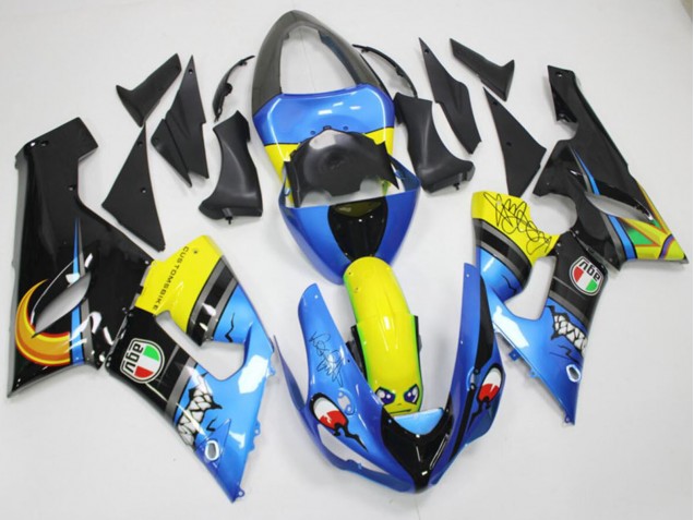 Preisgünstige Kawasaki ZX6R Motorrad Verkleidung 2005-2006 - Blau Gelb Schwarz Hai