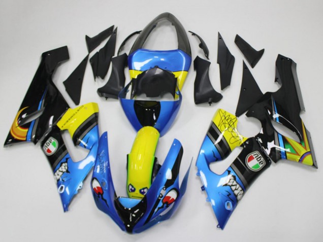 Preisgünstige Kawasaki ZX6R Motorrad Verkleidung 2005-2006 - Blau Gelb Schwarz Hai