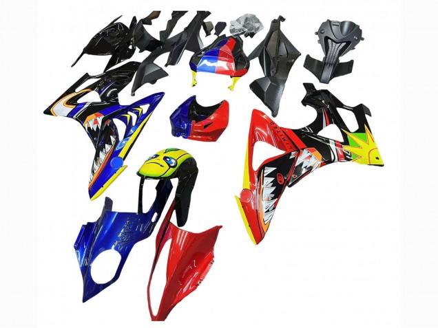 Preisgünstige BMW S1000RR Motorrad Verkleidung 2009-2014 - Rot Blau Gelb Hai