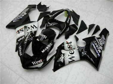 Preisgünstige Kawasaki ZX6R Motorrad Verkleidung 2005-2006 - Glanzendes Schwarz Weiss West