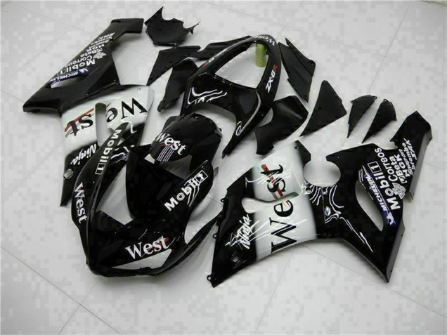 Preisgünstige Kawasaki ZX6R Motorrad Verkleidung 2005-2006 - Glanzendes Schwarz Weiss West
