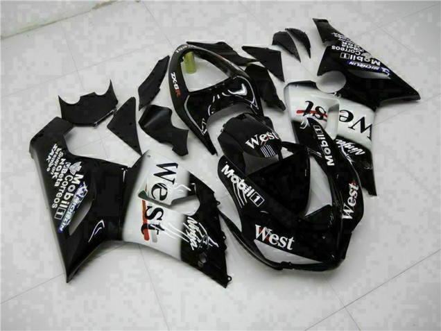 Preisgünstige Kawasaki ZX6R Motorrad Verkleidung 2005-2006 - Glanzendes Schwarz Weiss West