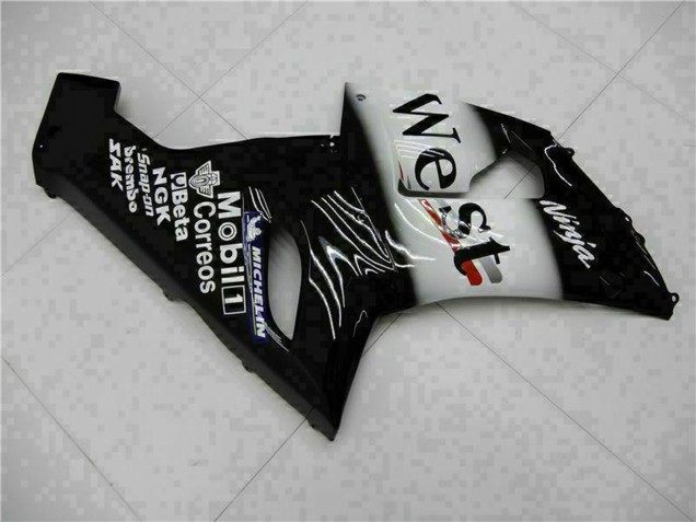 Preisgünstige Kawasaki ZX6R Motorrad Verkleidung 2005-2006 - Glanzendes Schwarz Weiss West