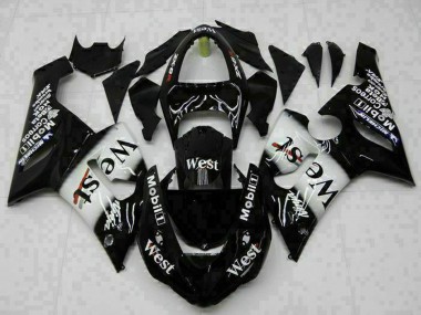 Preisgünstige Kawasaki ZX6R Motorrad Verkleidung 2005-2006 - Glanzendes Schwarz Weiss West