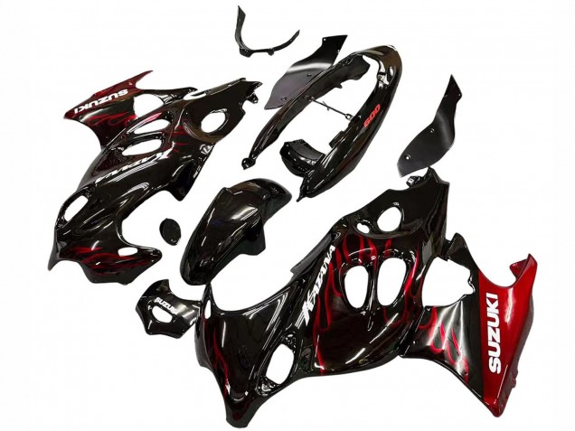 Preisgünstige Suzuki GSX600F/GSX750F Motorrad Verkleidung 2004-2006 - Glanzendes Schwarz Rot Flamme