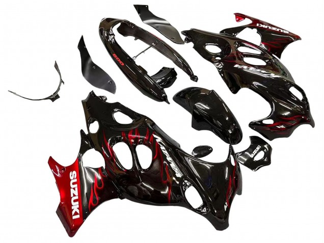 Preisgünstige Suzuki GSX600F/GSX750F Motorrad Verkleidung 2004-2006 - Glanzendes Schwarz Rot Flamme