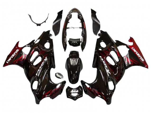 Preisgünstige Suzuki GSX600F/GSX750F Motorrad Verkleidung 2004-2006 - Glanzendes Schwarz Rot Flamme