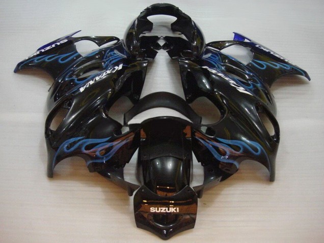 Preisgünstige Suzuki GSX600F/GSX750F Motorrad Verkleidung 2004-2006 - Glanzendes Schwarz Blau Flamme