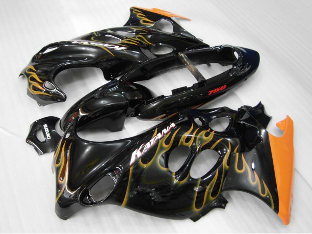 Preisgünstige Suzuki GSX600F/GSX750F Motorrad Verkleidung 2004-2006 - Glanzendes Schwarz Orange Flamme Katana