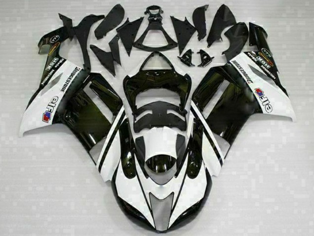 Preisgünstige Kawasaki ZX6R Motorrad Verkleidung 2007-2008 - Schwarz Weiss