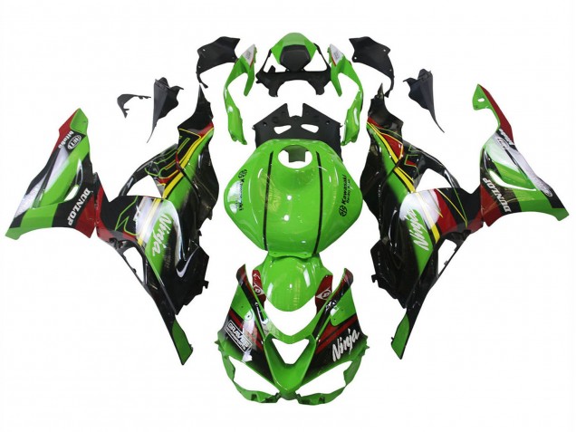 Preisgünstige Kawasaki ZX6R Motorrad Verkleidung 2023-2025 - Grun Schwarz Rot Gelb Dunlop