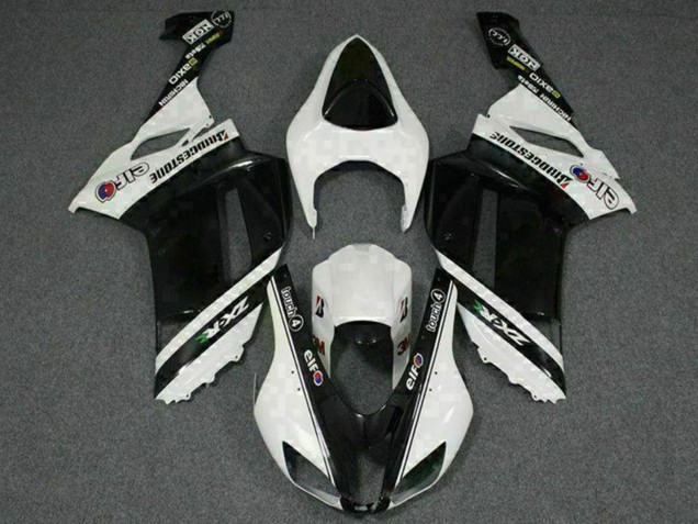 Preisgünstige Kawasaki ZX6R Motorrad Verkleidung 2007-2008 - Schwarz Weiss Elf