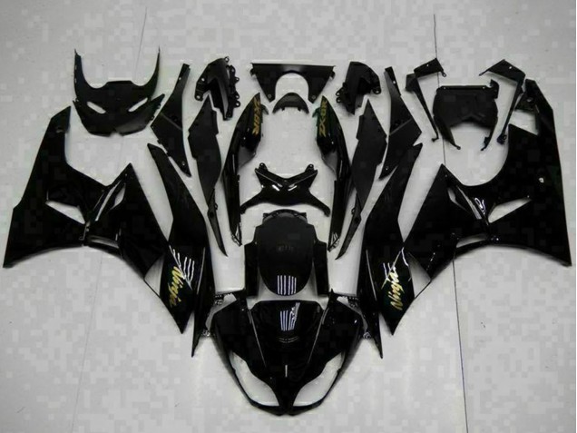 Preisgünstige Kawasaki ZX6R Motorrad Verkleidung 2009-2012 - Glanzendes Schwarz Gold Ninja