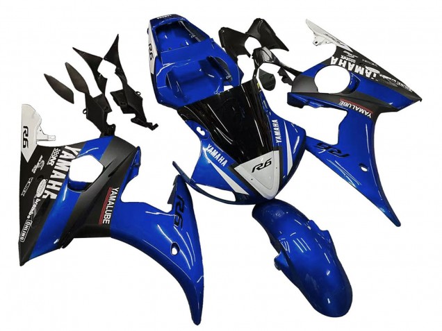 Preisgünstige Yamaha YZF R6 Motorrad Verkleidung 2003-2004 - Blau Weiss Glanzendes Schwarz Yamalube