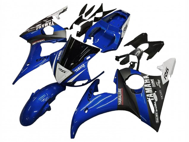 Preisgünstige Yamaha YZF R6 Motorrad Verkleidung 2003-2004 - Blau Weiss Glanzendes Schwarz Yamalube