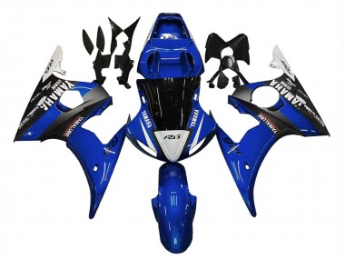 Preisgünstige Yamaha YZF R6S Motorrad Verkleidung 2006-2009 - Blau Weiss Glanzendes Schwarz Yamalube