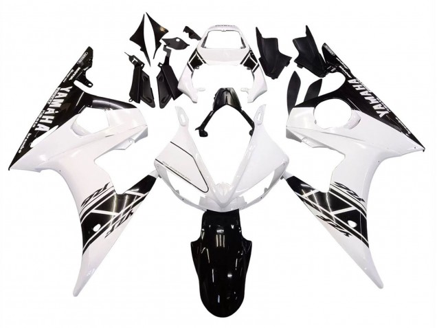 Preisgünstige Yamaha YZF R6 Motorrad Verkleidung 2003-2004 - Weiss Glanzendes Schwarz