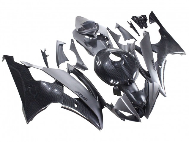 Preisgünstige Yamaha YZF 600 R6 Motorrad Verkleidung 2008-2016 - Grau Schwarz Carbonfaser Stil