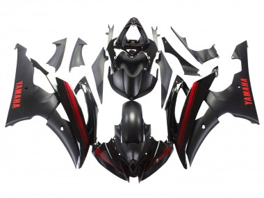 Preisgünstige Yamaha YZF 600 R6 Motorrad Verkleidung 2008-2016 - Glanzendes Schwarz Matt Schwarz Rot Streifen