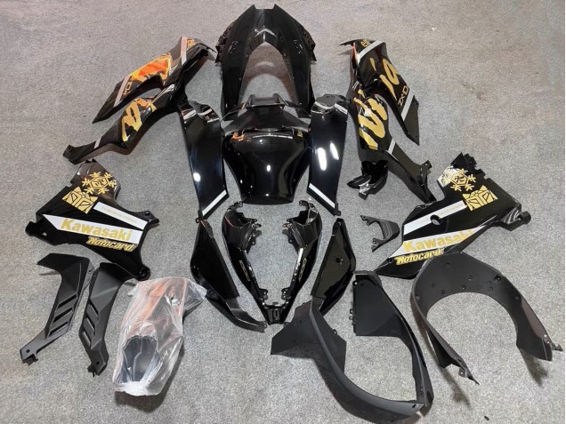 Preisgünstige Kawasaki ZX10R Motorrad Verkleidung 2021-2025 - Glanzendes Schwarz Gold Elf Schnee