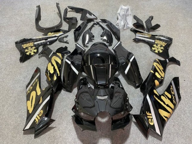 Preisgünstige Kawasaki ZX10R Motorrad Verkleidung 2021-2025 - Glanzendes Schwarz Gold Elf Schnee