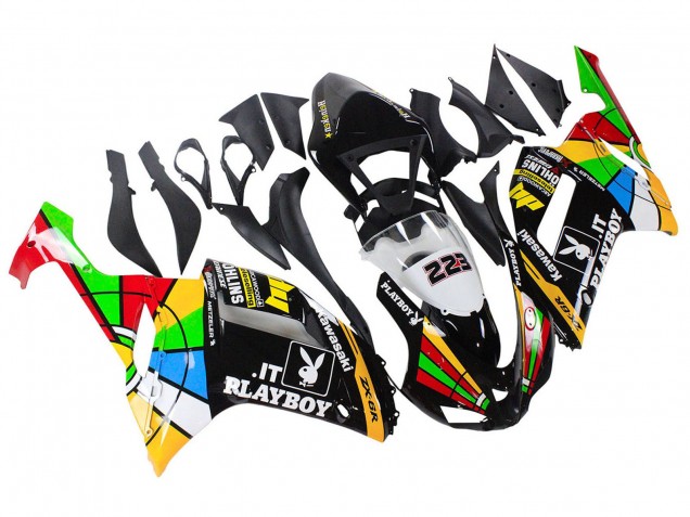 Preisgünstige Kawasaki ZX6R Motorrad Verkleidung 2007-2008 - Bunt Playboy 223