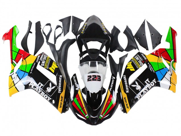 Preisgünstige Kawasaki ZX6R Motorrad Verkleidung 2007-2008 - Bunt Playboy 223