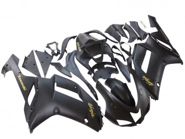 Preisgünstige Kawasaki ZX6R Motorrad Verkleidung 2007-2008 - Matt Schwarz mit Gelb Logo Ninja