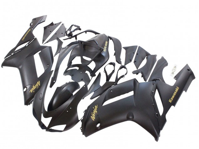 Preisgünstige Kawasaki ZX6R Motorrad Verkleidung 2007-2008 - Matt Schwarz mit Gelb Logo Ninja