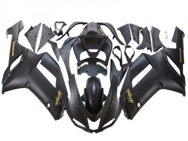 Preisgünstige Kawasaki ZX6R Motorrad Verkleidung 2007-2008 - Matt Schwarz mit Gelb Logo Ninja