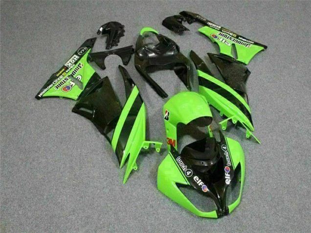 Preisgünstige Kawasaki ZX6R Motorrad Verkleidung 2009-2012 - Grun Glanzendes Schwarz Elf Touch4 Bridgestone
