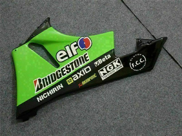 Preisgünstige Kawasaki ZX6R Motorrad Verkleidung 2009-2012 - Grun Glanzendes Schwarz Elf Touch4 Bridgestone