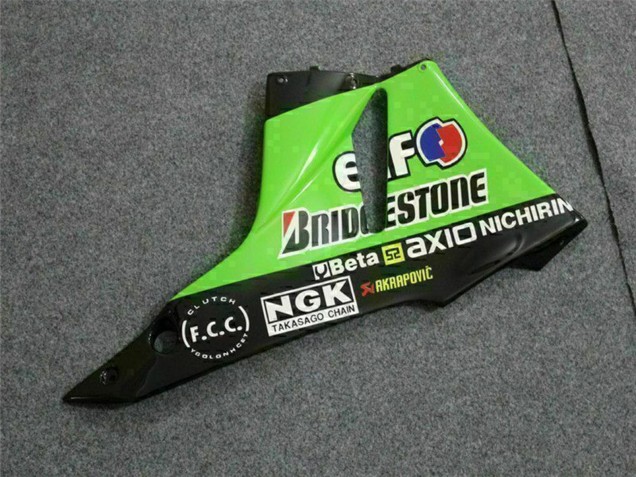 Preisgünstige Kawasaki ZX6R Motorrad Verkleidung 2009-2012 - Grun Glanzendes Schwarz Elf Touch4 Bridgestone