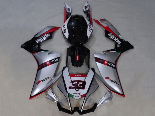 Preisgünstige Aprilia RS4 50 125 Motorrad Verkleidung 2012-2018 - Silber Rot Glanzendes Schwarz