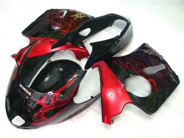 Preisgünstige Honda CBR1100XX Blackbird Motorrad Verkleidung Kit 1996-2007 - Glanzendes Schwarz Rot Flamme